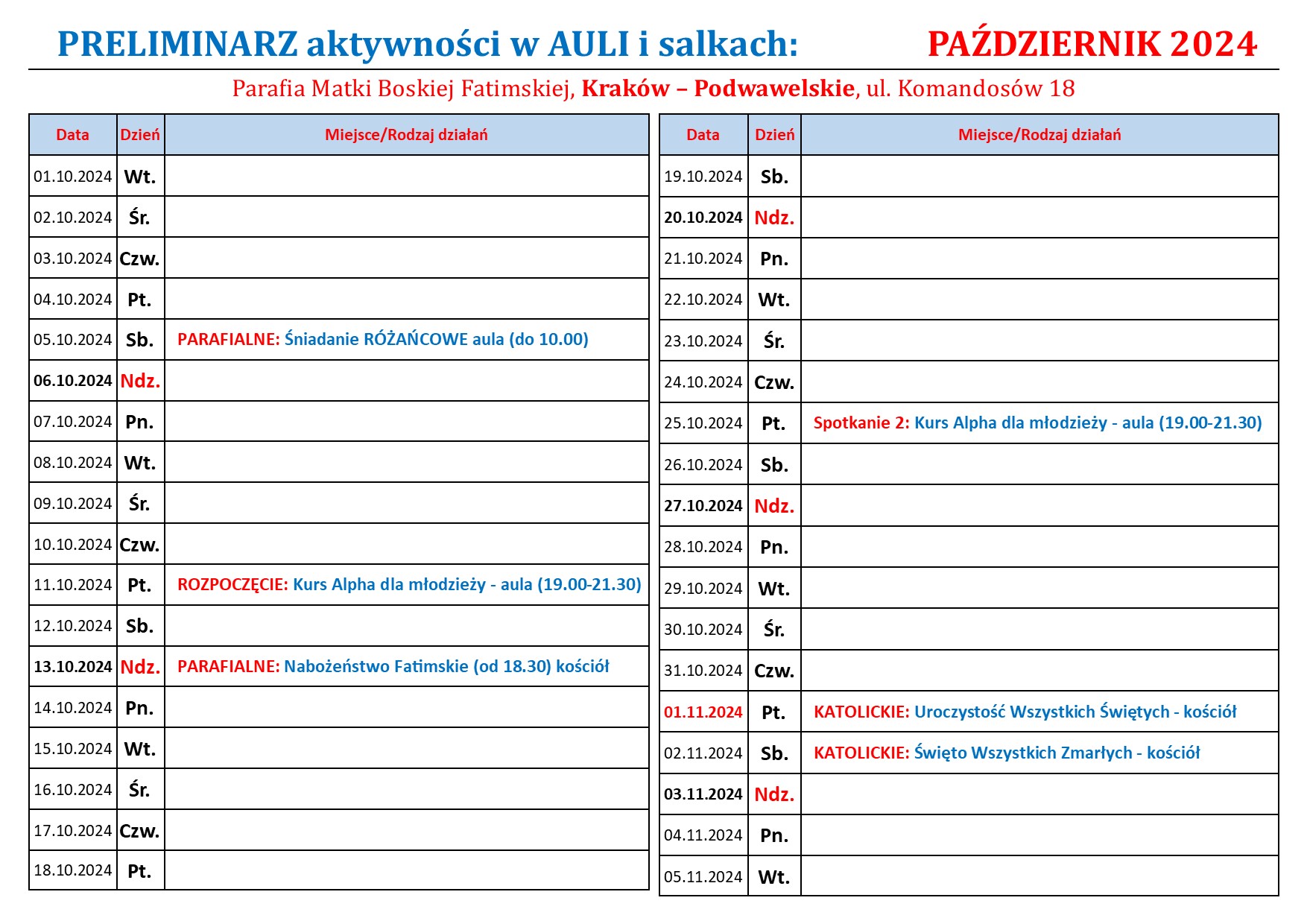 2024 10  05 PP - akt- GRAFIK SPOTKAŃ+PRELIMINARZ - Podwawelskie Centrum Aktywnosci